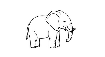 Fototapeta premium Adorable Cartoon Elephant Line Art Illustration for Kids Animal Activities