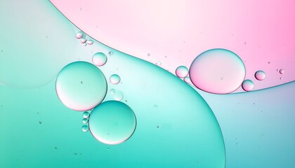 Translucent, colored liquid spheres float in fluid