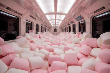 Obraz premium inside of a train fills full of marshmallows