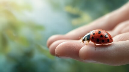 Obraz premium Ladybug on a person's hand.