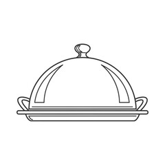 Obraz premium Black and white line art illustration of a serving dish with a domed lid and handles elegant and simple design on a white background