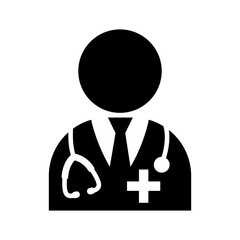 Doctor with stethoscope icon set. Medical personal, man, medic, healthcare, medical concept. Doctor label, logo, badge, sign, symbol, black, line, flat vector, isolated illustration.