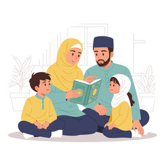 Fototapeta premium Parents Teaching Children Quran at Home.