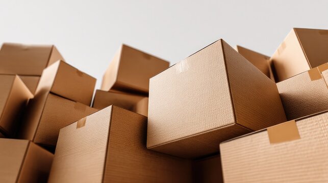Stack of various size cardboard boxes for shipping or moving