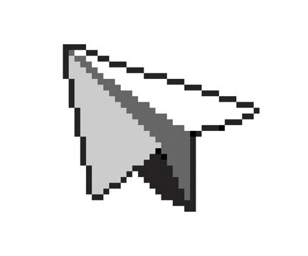 Pixelated Mouse Cursor Icon. Paper plane pixel.