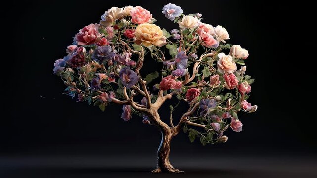 Human brain shaped tree with flower bloom, self care and mental health concept, creative mind nature illustration