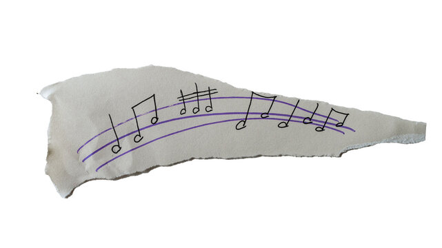 Pentagrama musical dibujado a mano sobre papel rasgado con fondo negro