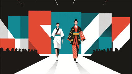 Illustration Of A Modern Fashion Show With Traditional Clothing Inspiration Vector Design Template