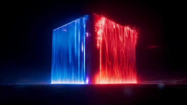 Abstract background of moving "Price Walls", giant blocks of light moving towards each other, representing supply and demand.