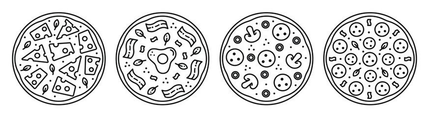 Obraz premium set tasty pizza line icon pizzeria delivery service