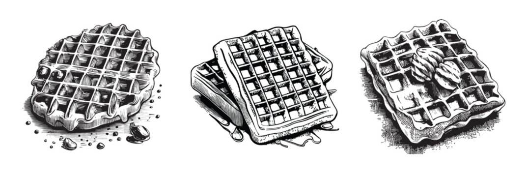  set of waffles sketch hand drawn vector illustration