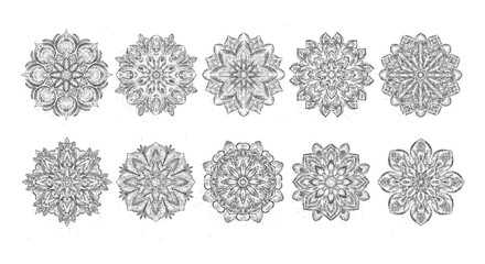 Collection of various black and white mandalas