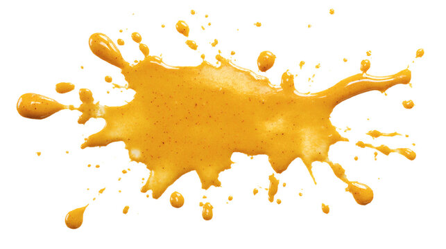 Mustard sauce stains splatter, isolated on a white background