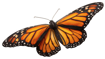 Fototapeta premium Monarch butterfly flying pose, isolated on a white background