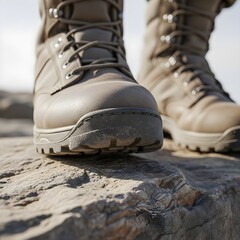 Naklejka premium Detailed Combat Boots Walking on Rough Terrain