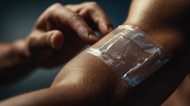 Pain Relief or Nicotine Patch on Human Skin