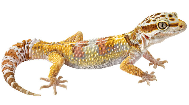 Leopard gecko reptile spotted skin, isolated on a white background
