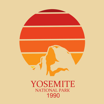 Yosemite Silhouette Rock in Sunset Scenery Perfect for Badge, Apparel, etc