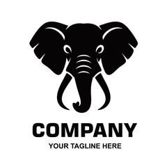 Obraz premium A black silhouette elephant head logo with text 