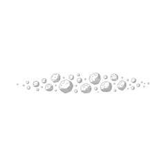 Grey bubbles floating in a horizontal line on a white background conveying a sense of softness and playfulness