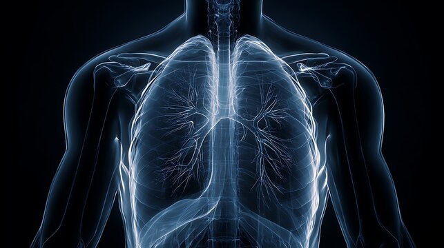 Elegant poto of Anatomical illustration of human lungs and trachea, isolated on black background