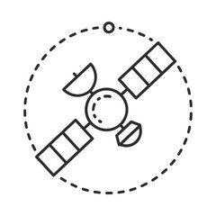 Satellite in orbit with solar panels and antennas in space © Shahin67