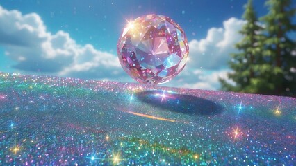 ゲーム背景　輝くパワーポイントクリスタルのある光の草原