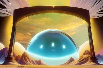 ゲーム背景　異世界につながるワープドームがある門