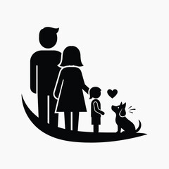 Family silhouette vector illustration with parents children and dog standing together