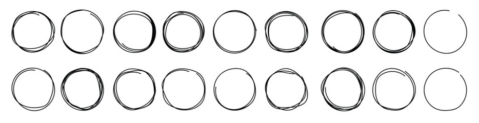 hand drawn circle line sketch set hand drawn round frame © Ocmw