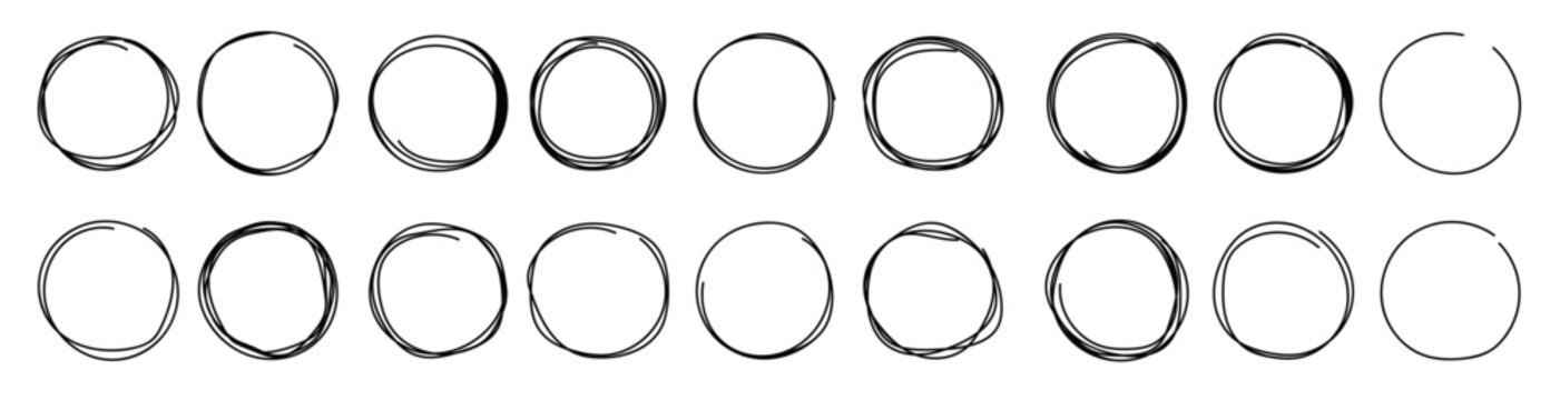 hand drawn circle line sketch set hand drawn round frame