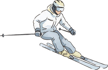 スキーヤーの水彩風イラスト