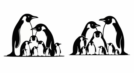 Obraz premium Penguins interacting with their young in a tender moment, standing together on ice