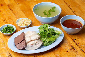 Thai Hainanese Chicken Rice with Crispy Chicken and Dipping Sauce