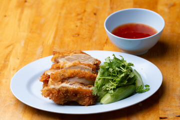 Thai Hainanese Chicken Rice with Crispy Chicken and Dipping Sauce