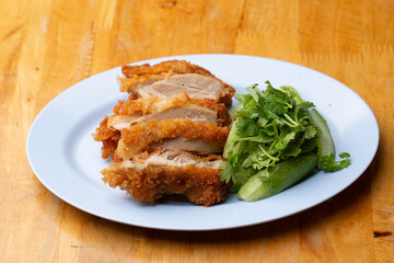 Thai Hainanese Chicken Rice with Crispy Chicken and Dipping Sauce