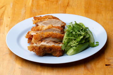 Thai Hainanese Chicken Rice with Crispy Chicken and Dipping Sauce