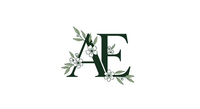 Elegant floral logo with AE monogram and white flowers