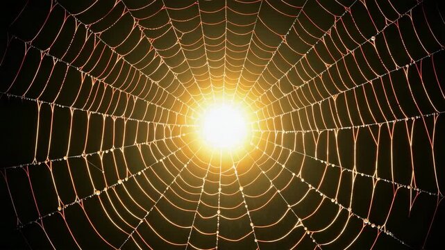 Spider web glowing in morning sun
