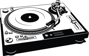 Vinyl record player turntable illustration for dj equipment music industry and classic audio sound technology equipment © MDMUKTADIR