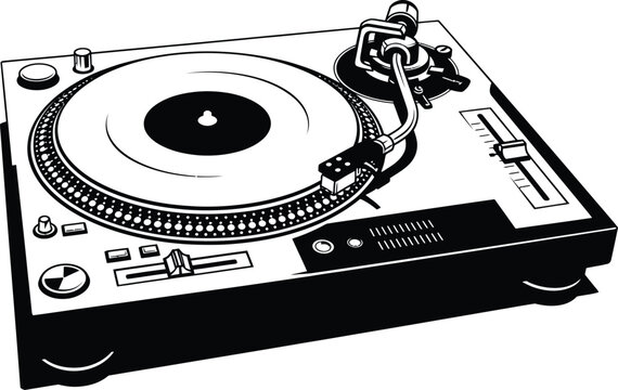 Vinyl record player turntable illustration for dj equipment music industry and classic audio sound technology equipment
