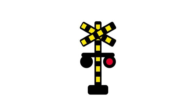 A railroad signal tower features flashing lights and a crossbuck to warn drivers of an oncoming train
