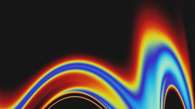 Colorful abstract wave pattern on black background, with gradient transitions from red to yellow, green, blue, and purple.