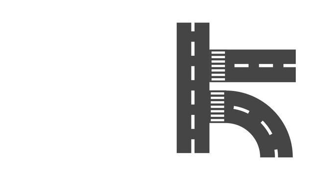 Multiple road branches exit a main vertical thoroughfare including both straight and curved exit ramp paths