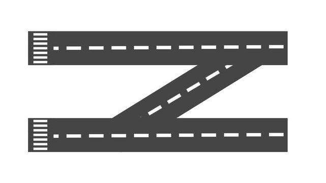 Two horizontal parallel roads are connected by a diagonal merging lane to facilitate lane changes and exits