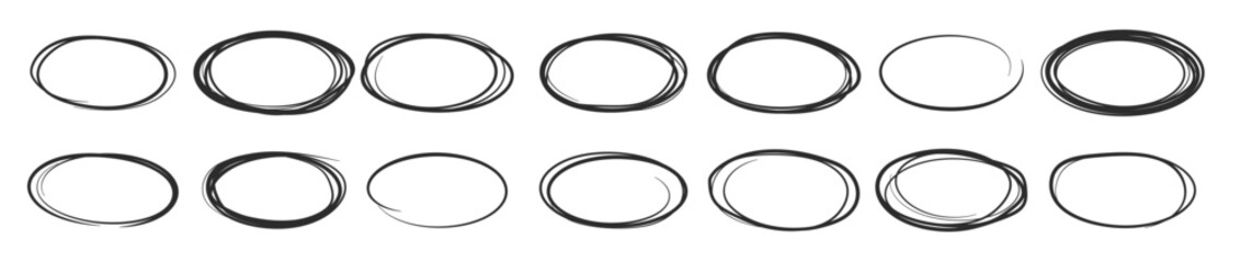  hand drawn ellipse doodles sketch pencil oval frames black