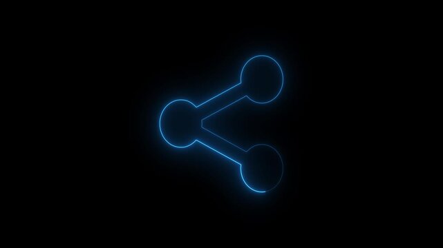 Neon Blue Share Network Icon on Black Background.Glowing connected nodes symbol representing sharing, connection, and digital networking. 4k video