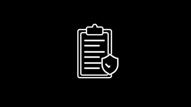 Checklist and shield line icon, Insurance policy concept, data document security
