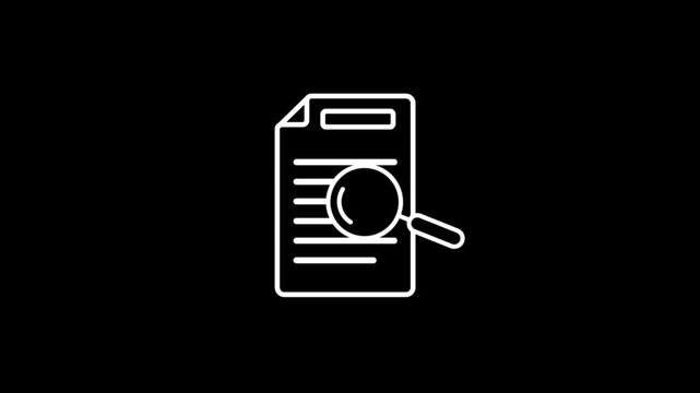 Document search analysis icon animation for research review and data investigation and information retrieval