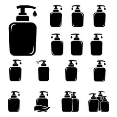 Hand Sanitizer Bottle and Drop Silhouette Pack - Vector Hygiene Gel, Antibacterial Soap, and Medical Disinfectant Icons